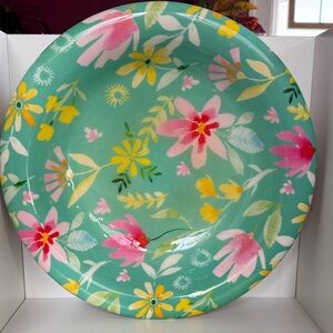 Stephanie Ryan - Extra Large Mango Wood Bowl with Teal and Pink Floral Pattern